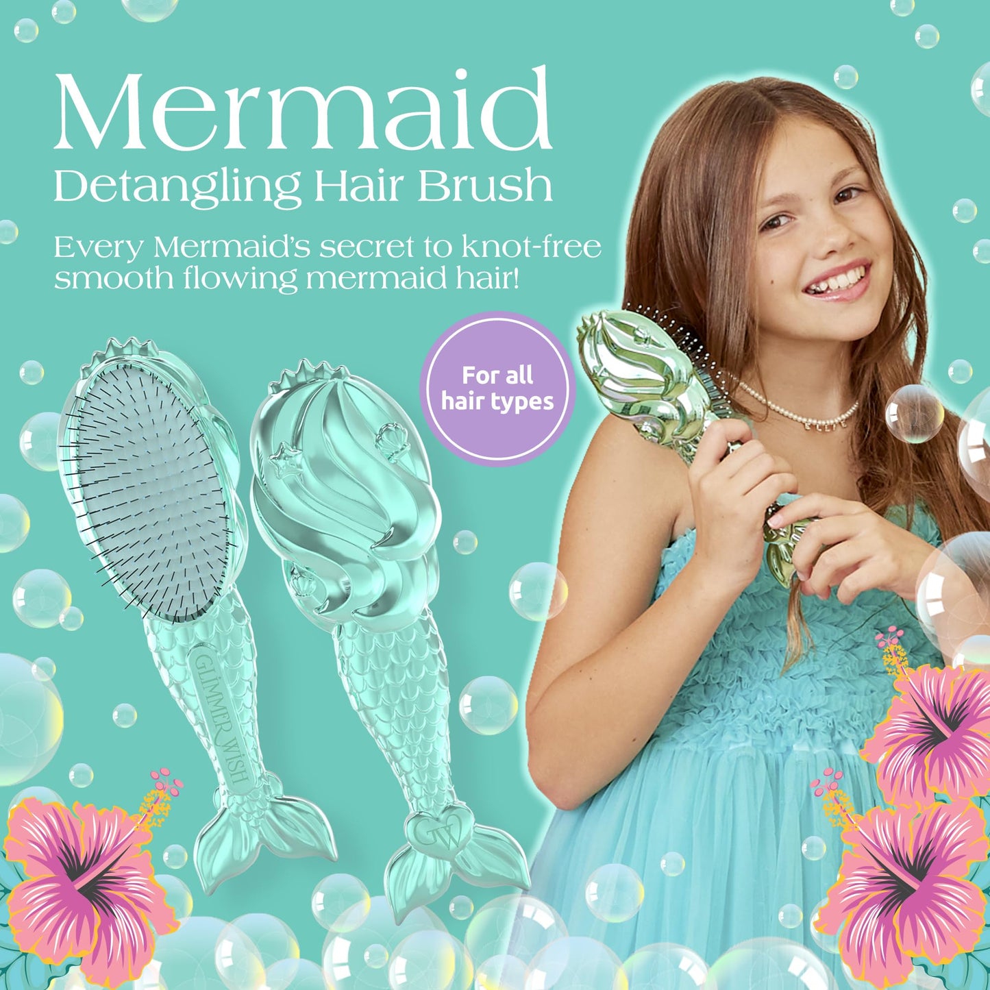Glimmer Wish Mermaid Detangling Hair Brush for Kids - Anti Frizz and Anti Static - Soft and Long Bristles to Detangle With Ease - Gentle on Hair Kids Beauty & Personal Care Glimmer Wish