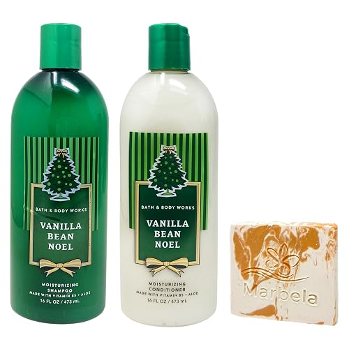 Bath & Body Works Vanilla Bean Noel Moisturizing Shampoo & Conditioner with a Peach Gardenia Sample Soap Beauty & Personal Care Bath & Body Works