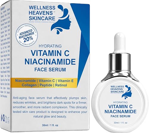 Wellness Heavens Vitamin C Face Serum with Niacinamide, Helps with Fine lines & Wrinkles - Skin Look Brighter and Smoother - Hydrating Anti-Aging Beauty & Personal Care Wellness Heavens