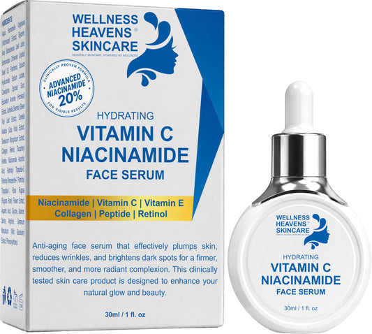 Wellness Heavens Vitamin C Face Serum with Niacinamide, Helps with Fine lines & Wrinkles - Skin Look Brighter and Smoother - Hydrating Anti-Aging Beauty & Personal Care Wellness Heavens