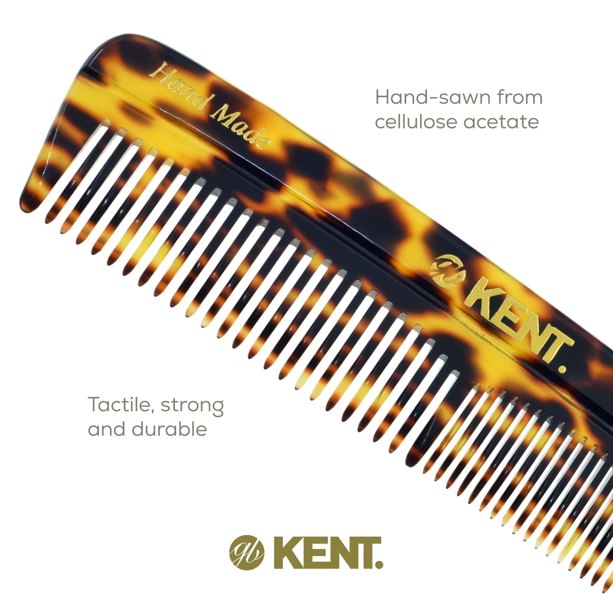 Kent R7T TY Fine and Wide Tooth Hair Comb, Handmade Pocket Comb for Men, Beard and Mustache Combs for Everyday Grooming and Styling, Sawcut Kent