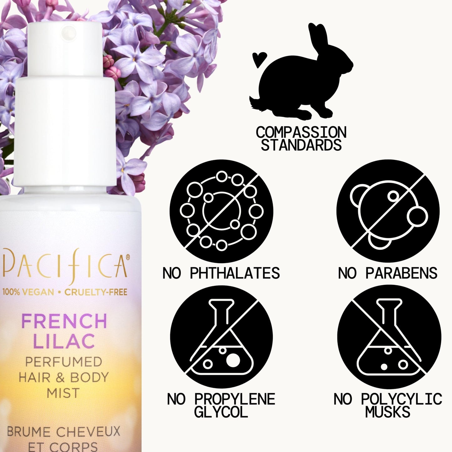 Pacifica French Lilac Hair & Body Mist - Clean Vegan Floral Hair Perfume Spray for Women, Fresh-Cut Lilac, Magnolia & Heliotrope Notes, Alcohol-Free Beauty & Personal Care Pacifica