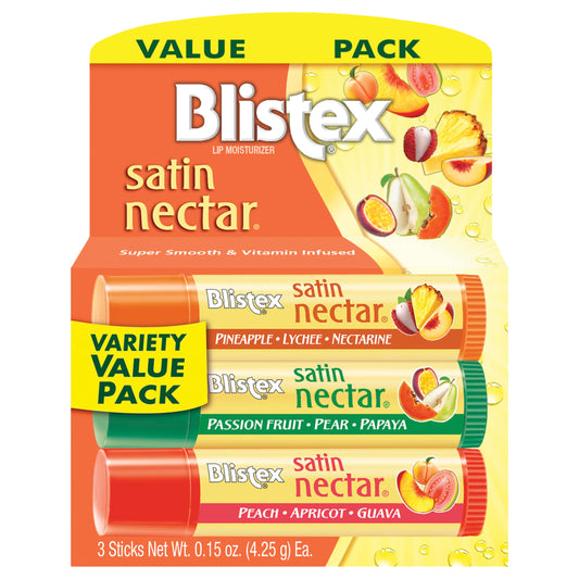 Blistex Satin Nectar Lip Balm, 0.15 oz, 3 Count, Lip Moisturizer Variety Pack, Moisturizes and Comforts Dry Lips, Refreshing Flavor Blend, Easy Glide Beauty & Personal Care Blistex