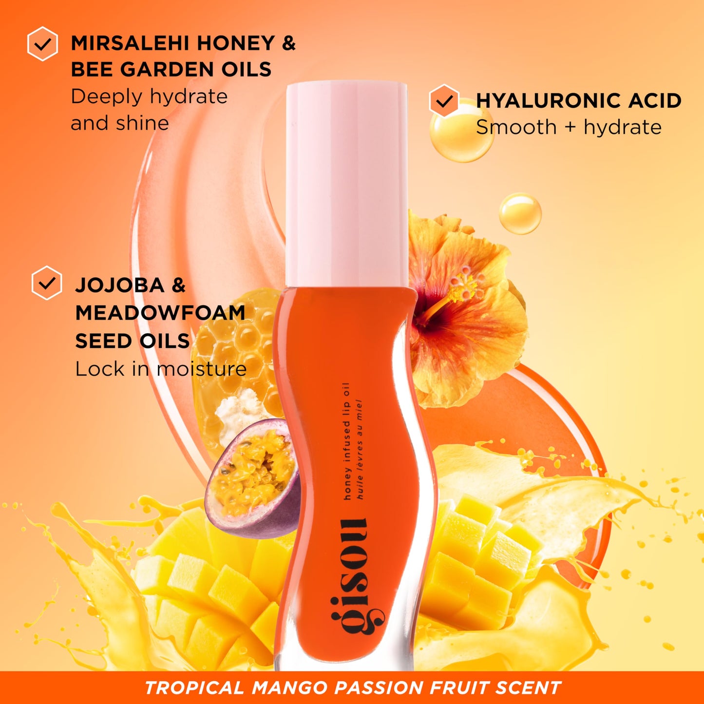 Gisou Honey Infused Lip Oil - Hydrating & Glossy Lip Oil with Mirsalehi Honey & Jojoba Seed Oil, Non-Sticky Shine, Mango Passion Punch, 0.27 Fl Oz Beauty and Personal Care Gisou