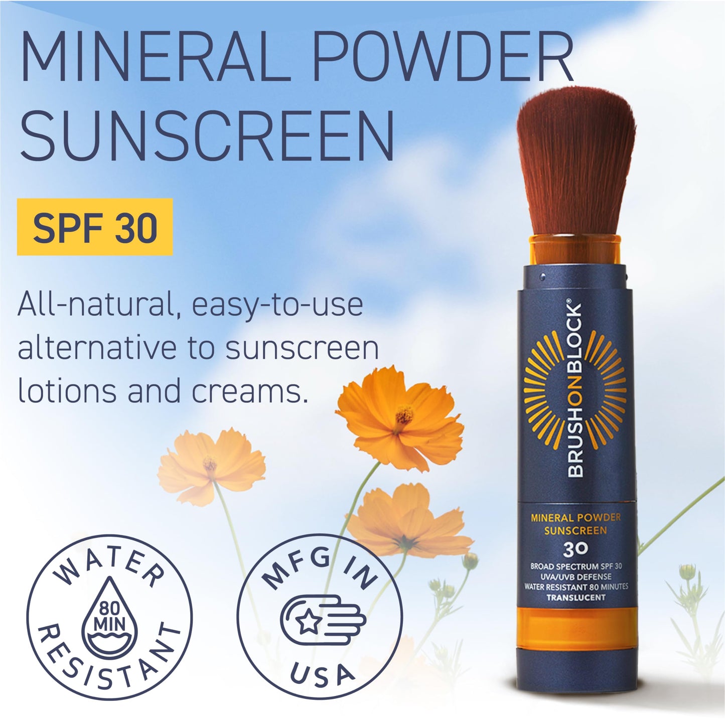 Brush On Block Full Face Sun Protection Kit, Translucent Mineral Powdered Sunscreen & Protective Lip Oil SPF 30, Reef Friendly, FSA HSA Eligible Beauty & Personal Care Brush On Block