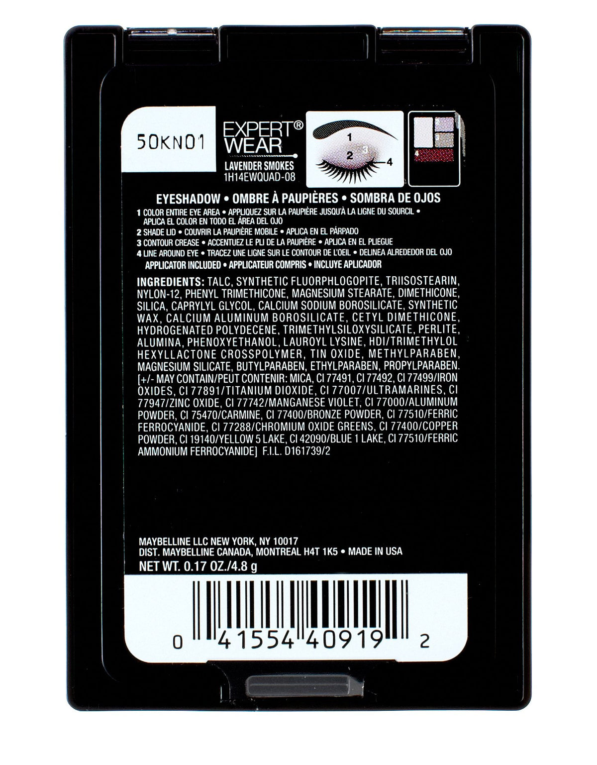 Maybelline Expert Wear Eyeshadow Quads, Lavender Smokes, 0.17 oz.