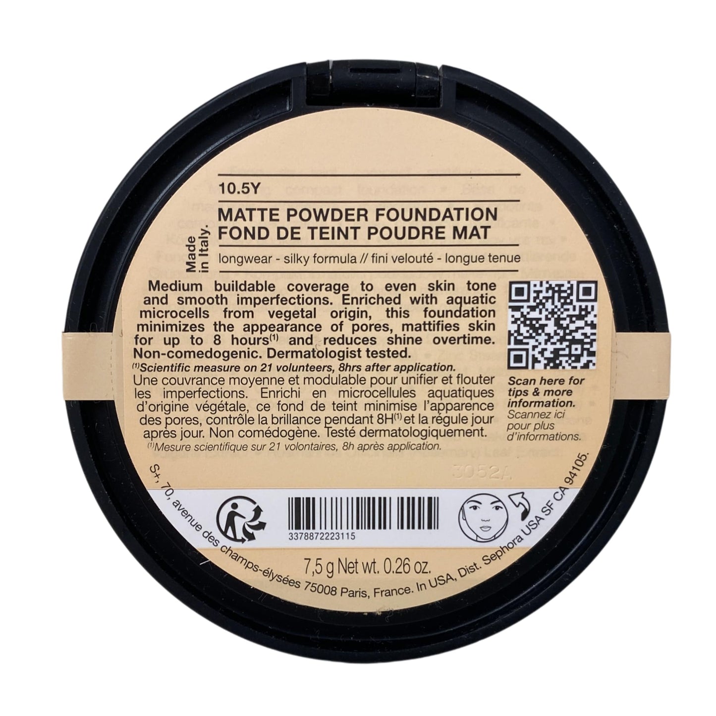 Sephora Collection Matte Powder Foundation - 10.5Y (light, yellow undertone) 0.26 oz / 7.5 g Beauty & Personal Care SEPHORA