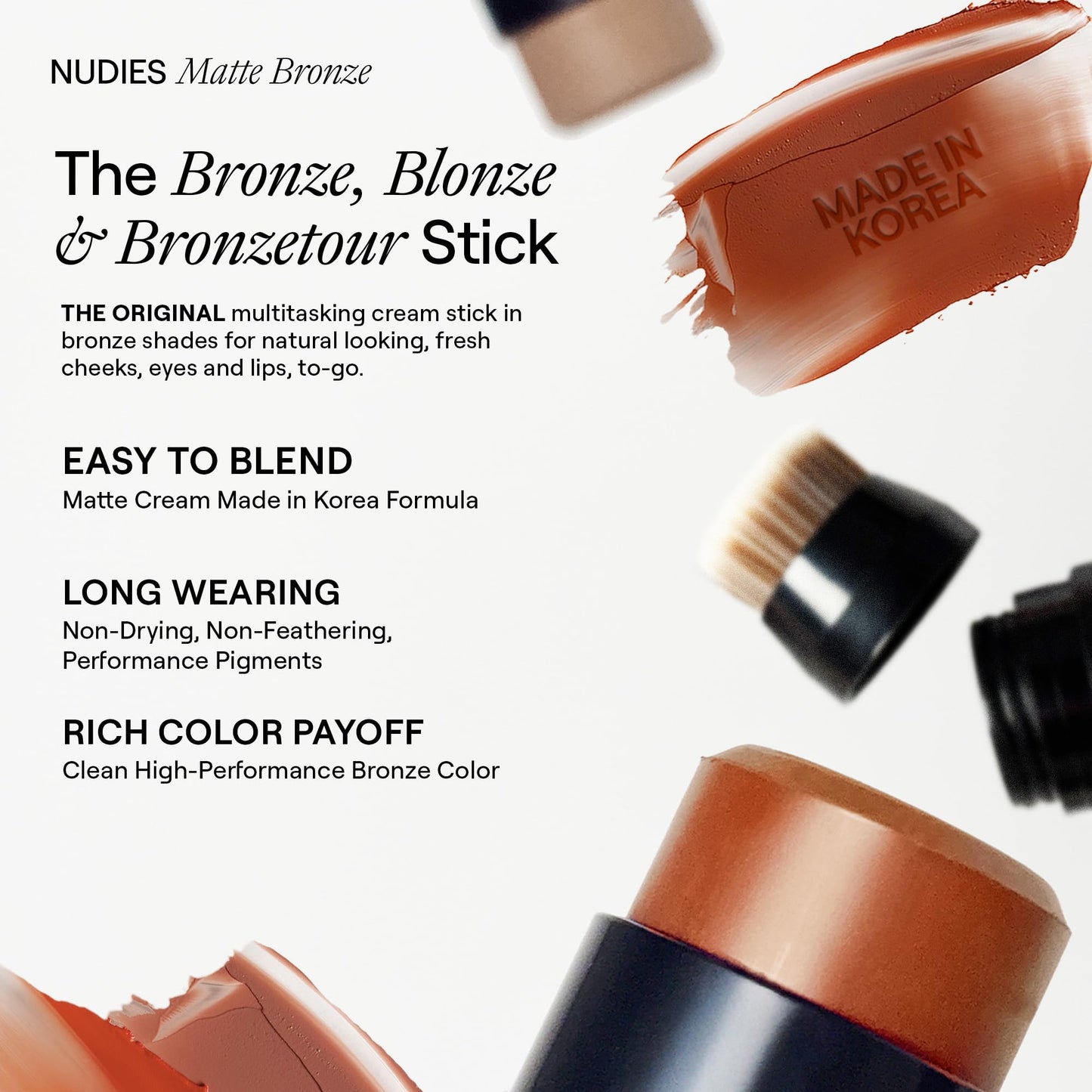Nudestix Nudies Bronze All Over Matte Bronzing Stick - 3-in-1 Cream Bronzer for Cheeks, Eyes & Lips with Built-In Brush | Natural Contour & Sun-Kissed Beauty & Personal Care Nudestix