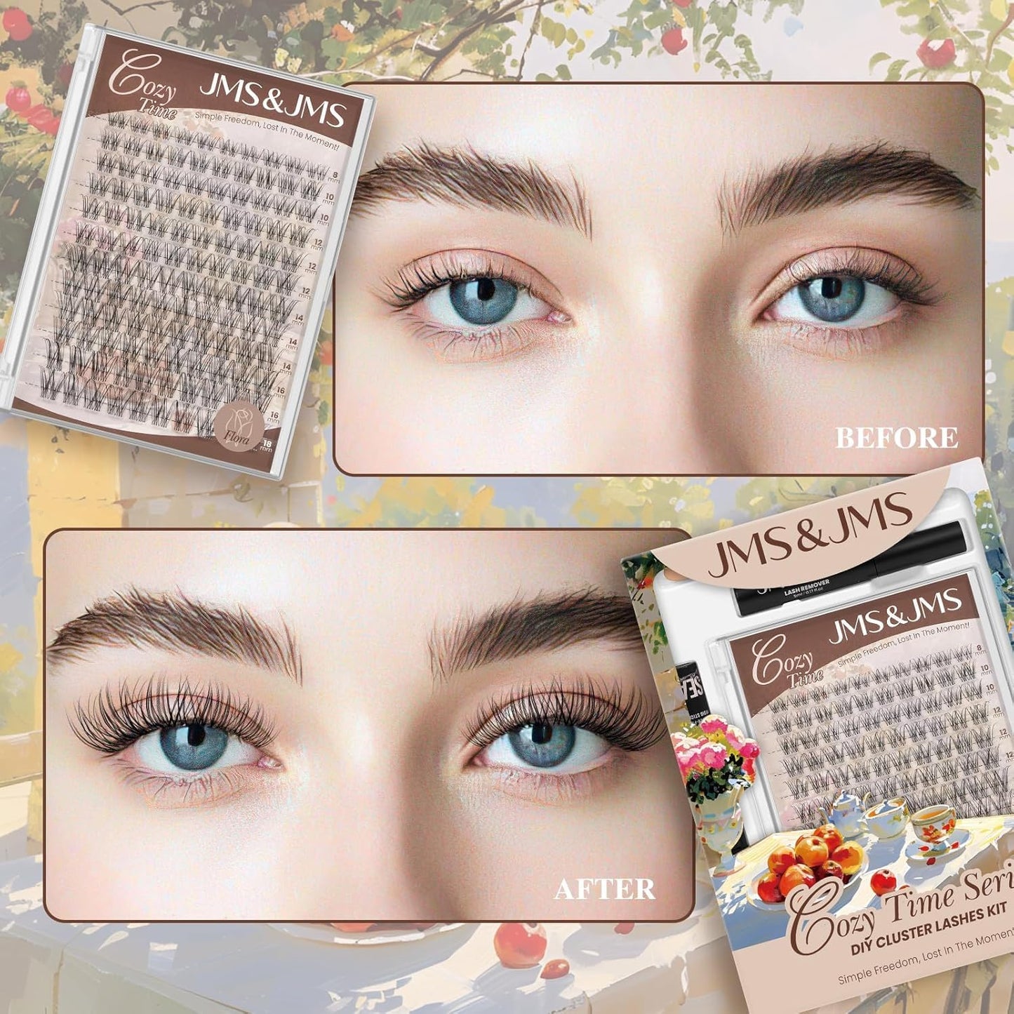 JMS&JMS Lash Clusters 120 Pcs Natural Cluster Lashes Invisible Band Eyelash Clusters Super Thin Band Reusable Soft & Comfortable(Flora,8-18mix) Beauty and Personal Care JMS&JMS