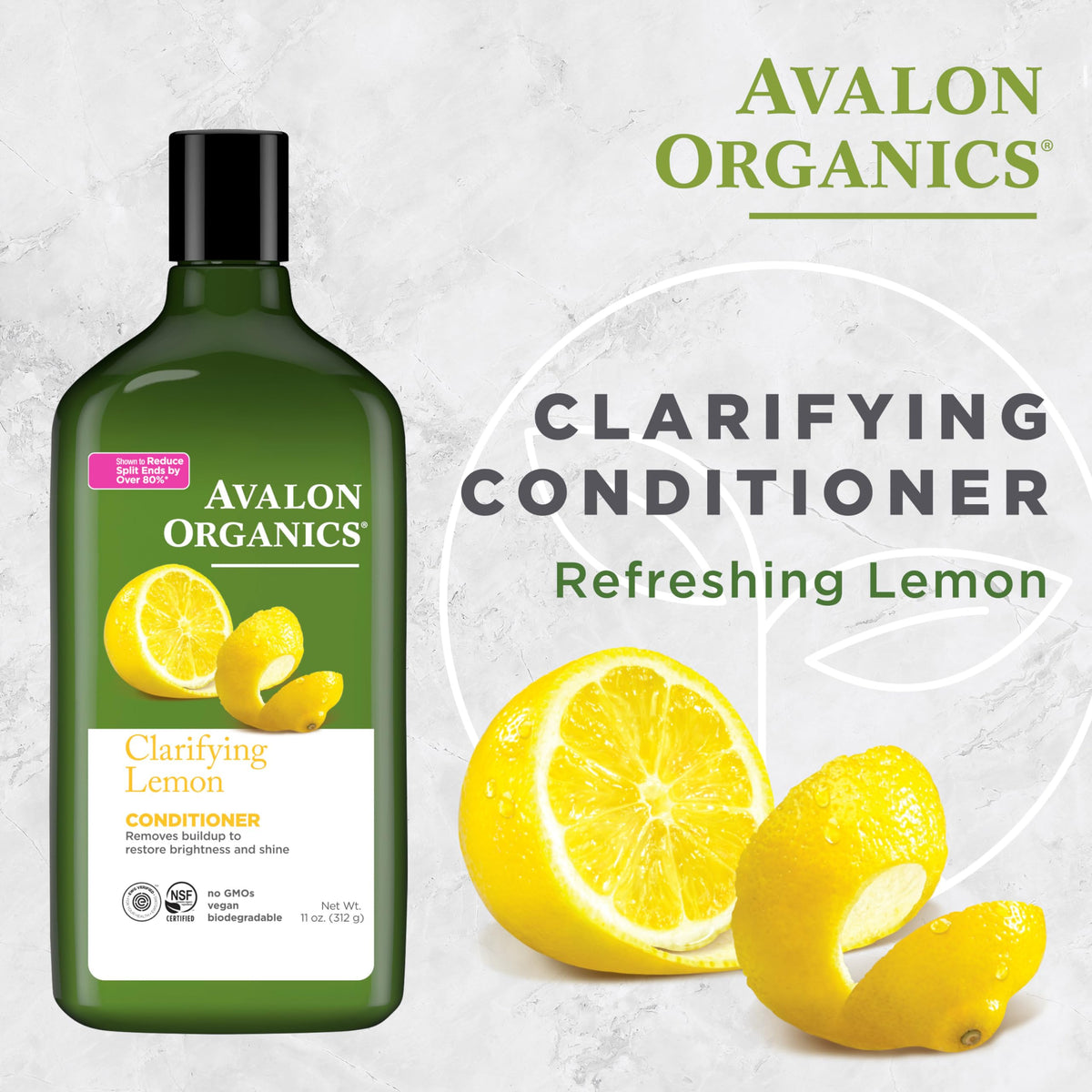 Avalon Organics Clarifying Lemon Conditioner, Removes Buildup to Restore Brightness and Shine, 11 Fluid Ounces