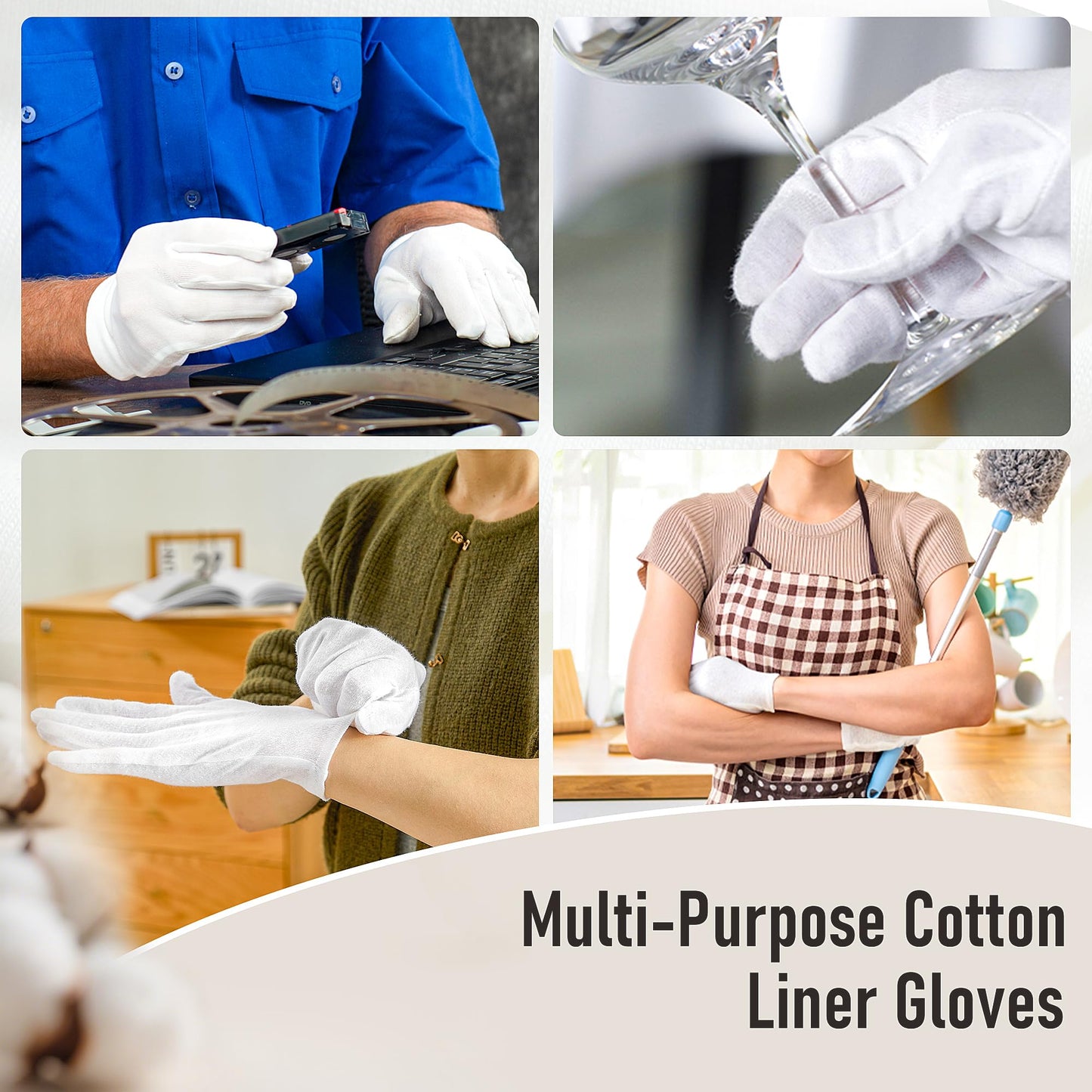 COOLJOB 100% Cotton Gloves, 6 Pairs White Cotton Gloves for Dry Hands Moisturizing & Eczema, Overnight Lotion, Sleep & Spa Treatment for Women & Men Beauty and Personal Care COOLJOB