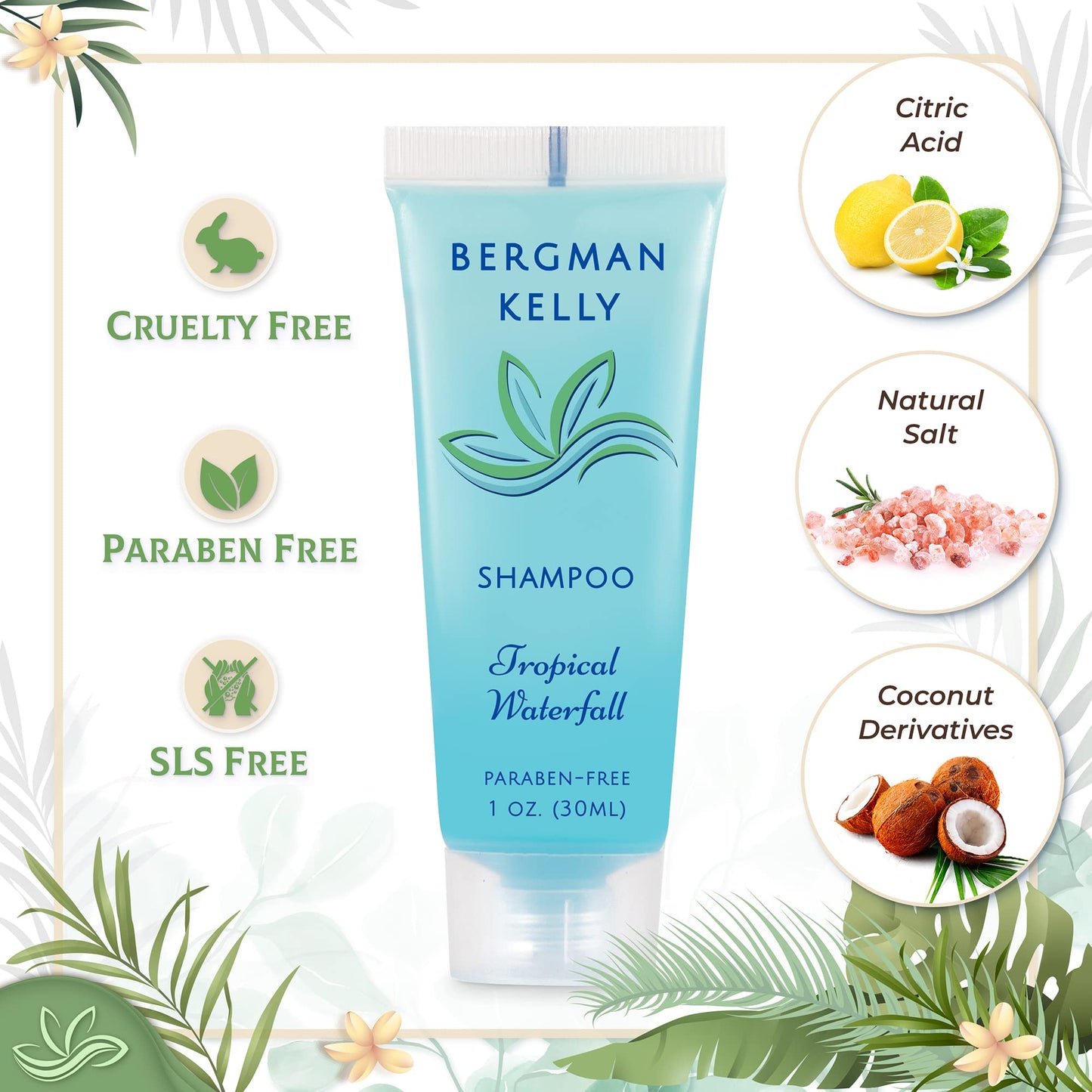 Bergman Kelly - Travel Shampoo and Conditioner Set - 1 fl oz, 100 Pieces, Tropical Waterfall - Delight Your Guests with Invigorating and Refreshing Beauty & Personal Care BERGMAN KELLY