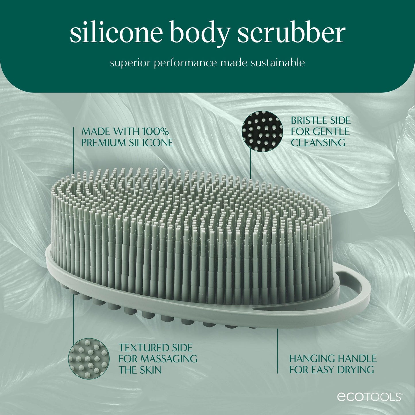 EcoTools Silicone Body Scrubber, for Gentle Cleansing & Exfoliating, 2-in-1 Silicone Scrubber & Body Massager, Hygienic & Durable Bath Accessory, Eco Beauty and Personal Care EcoTools