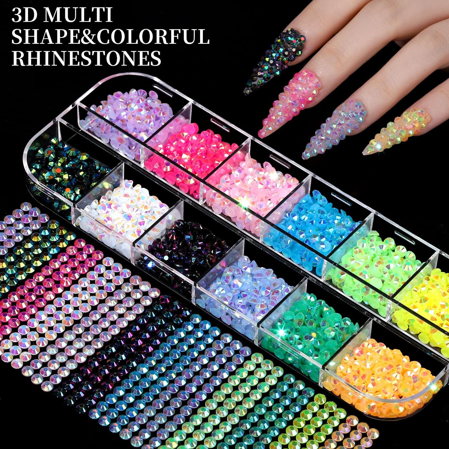 FANDAMEI Nail Charms, Nail Rhinestones Kit with 8 Boxes of Nail Gems, Bedazzling Kit for Nails, Colorful Clear Flatback Rhinestones, Charms Y2K Beauty and Personal Care Fandamei