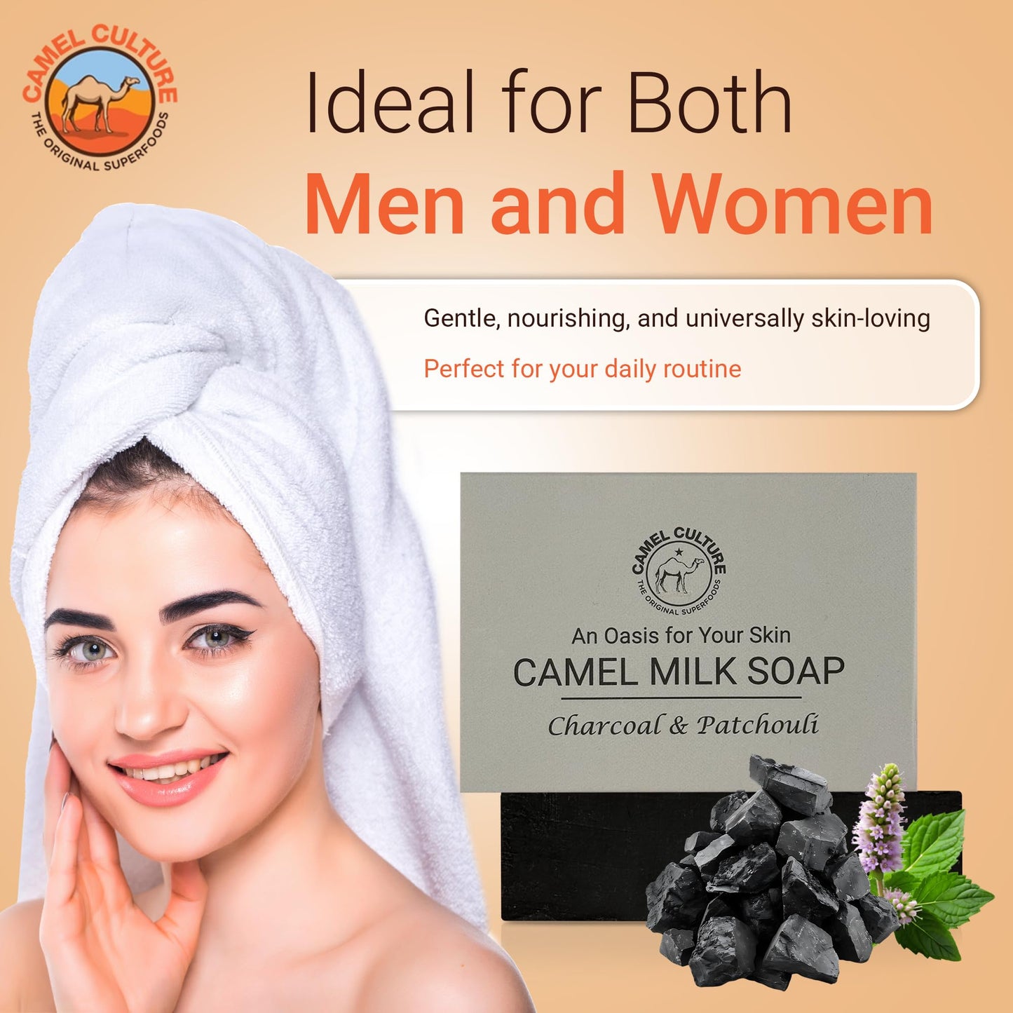 CAMEL CULTURE Charcoal and Patchouli Bar Soap (3 Pack) - Handcrafted, Exfoliating Camel Milk Soap - Nourishing, Nutrient and Vitamin Rich Men's Body Beauty & Personal Care CAMEL CULTURE