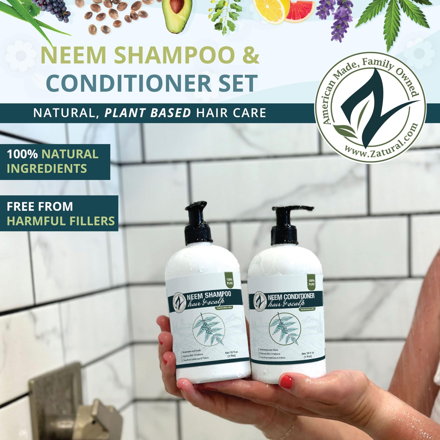 Zatural Natural Neem Shampoo & Conditioner Kit, Health Soothing & Healing For Sensative Scalp & Hair Nourish & Repair (16oz Shampoo & 16oz Beauty & Personal Care Zatural