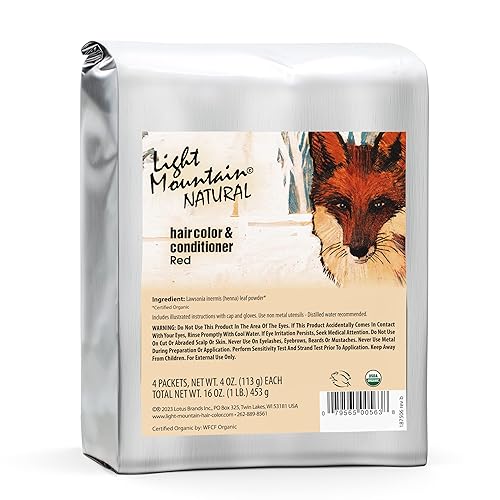 Light Mountain Henna Hair Color & Conditioner - Red Hair Dye, Organic Henna Leaf Powder and Botanicals, Chemical-Free, Semi-Permanent Hair Color + 4 Beauty & Personal Care LIGHT MOUNTAIN