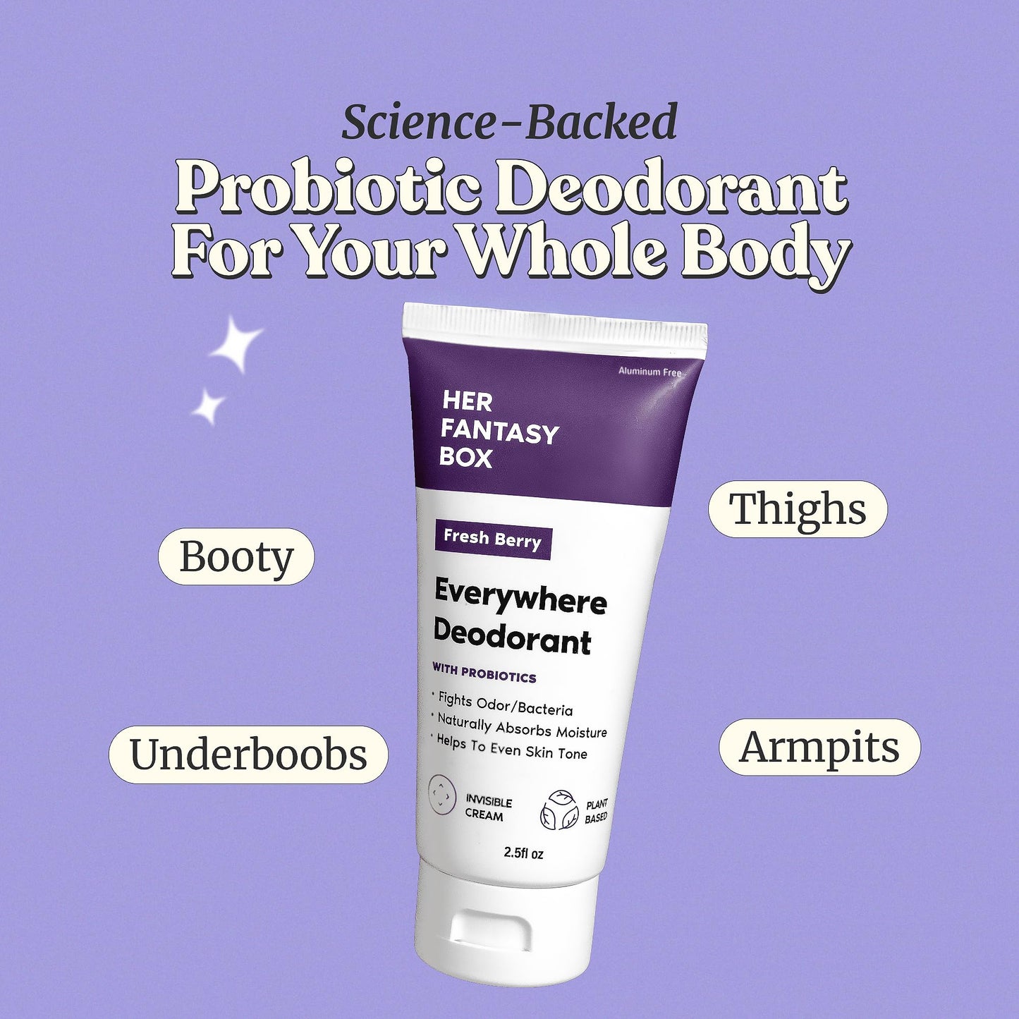 Her Fantasy Box - Everywhere Deodorant - with Probiotics - Berry Scent - Aluminum-Free, Naturally Absorbs Moisture - Fights Odor & Bacteria Beauty and Personal Care Her Fantasy Box