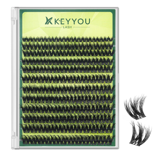 KEYYOU Lash Clusters 3D Effect Volume Eyelash Clusters Flaunt Style 144PCS D Curl Flora Wispy Look LengthLock 8-18mm Mix Ultra-Thin Black Band Beauty and Personal Care KEYYOU Default Title