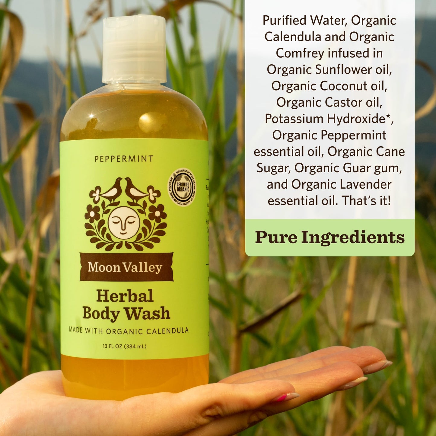 Herbal Body Wash, Peppermint by Moon Valley, All Natural Ingredients, No Parabens, Vegan, Moisturizing Essential Oils, Two Pack Beauty & Personal Care Moon Valley Organics