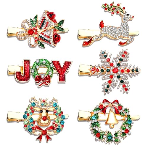 6PCS Christmas Hair Clips for Women Xmas Snowflake Wreath Reindeer Bell Hairpins Rhinestone Holiday Hair Barrettes Festive Costume Hair Accessory Beauty & Personal Care PHALIN