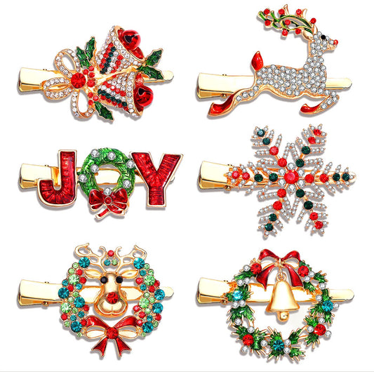 6PCS Christmas Hair Clips for Women Xmas Snowflake Wreath Reindeer Bell Hairpins Rhinestone Holiday Hair Barrettes Festive Costume Hair Accessory Beauty & Personal Care PHALIN