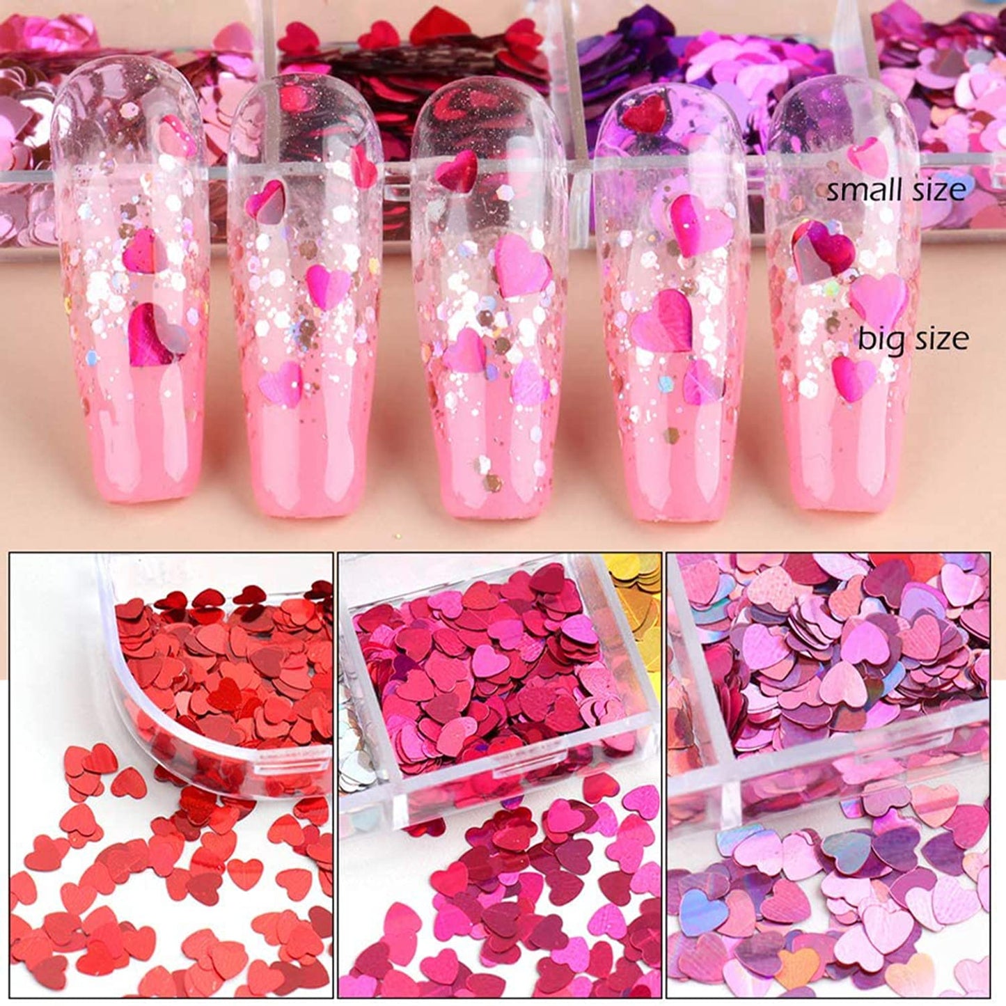 12 Colors Heart Holographic Nail Glitter Sequin Accessories Colorful 3D Heart Nail Flakes Powder UV Gel Polish Acrylic Design for Women Girls Manicure Beauty & Personal Care TBRZTR