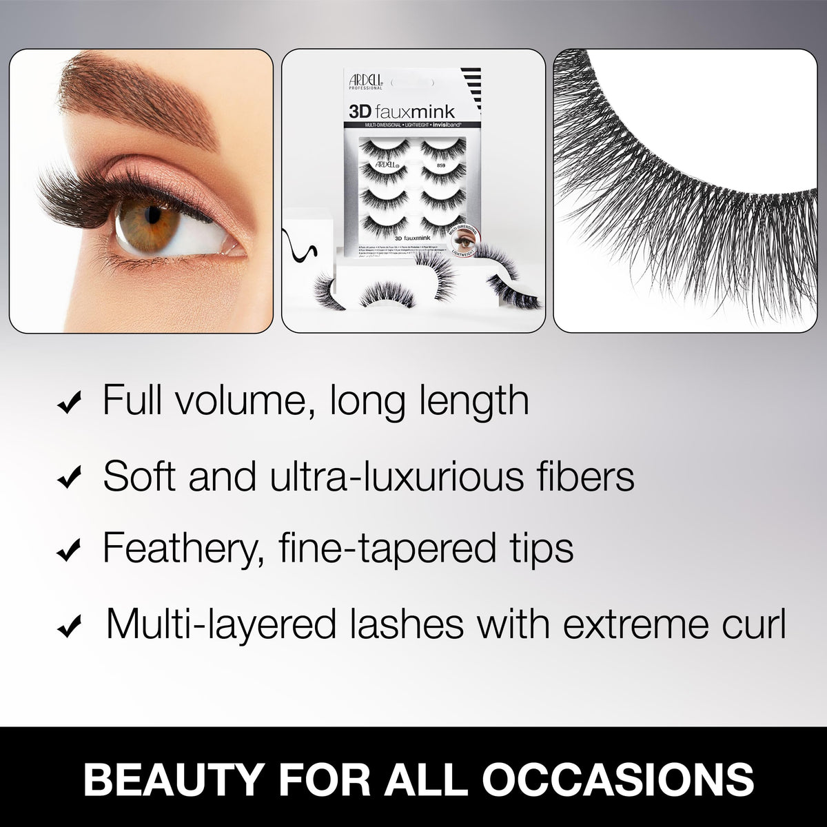 Ardell 3D Faux Mink Lashes - Lightweight Invisiband, Natural Lashes Faux Mink Demi Wispies, 4 Pairs