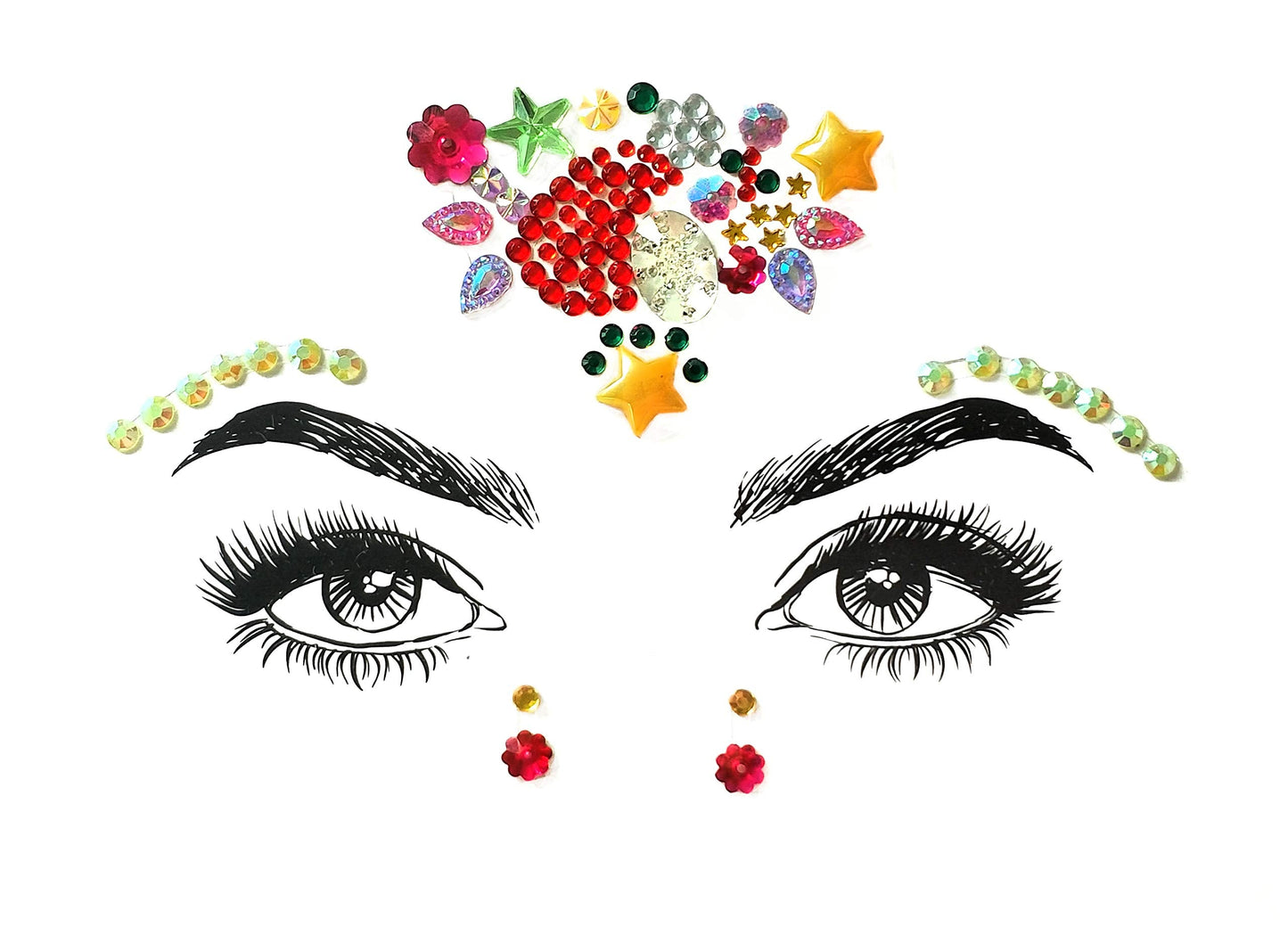 Christmas Face Gems,3PCS Crystal Body Glitter Face Stickers Festival Makeup Jewels Temporary Tattoo Glitter Rhinestone Adhesive for Face Eyes Body Beauty & Personal Care Cheeroyal