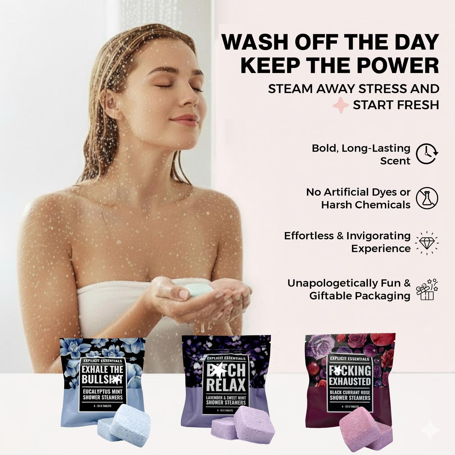 Explicit Essentials Shower Steamers Gift Set - 12 Aromatherapy Shower Steamers (3 Scent Trio) - Black Currant Rose, Lavender Mint & Eucalyptus Mint Beauty and Personal Care Explicit Essentials