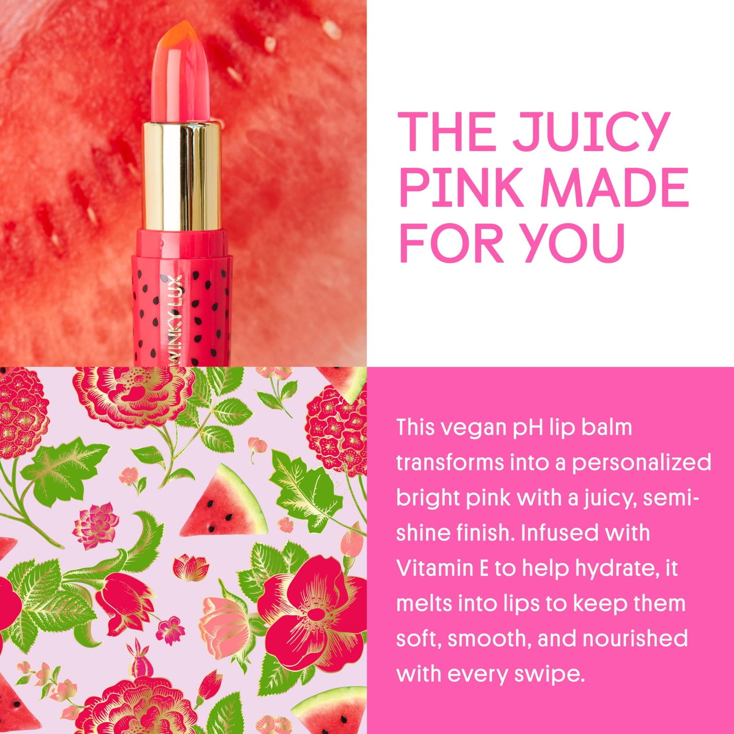 Winky Lux Watermelon Jelly pH Lip Balm - Hydrating Lip Balm, Natural Pink Tint with pH Color Changing, Moisturize & Soften Lips While Leaving Sheer Beauty and Personal Care Winky Lux