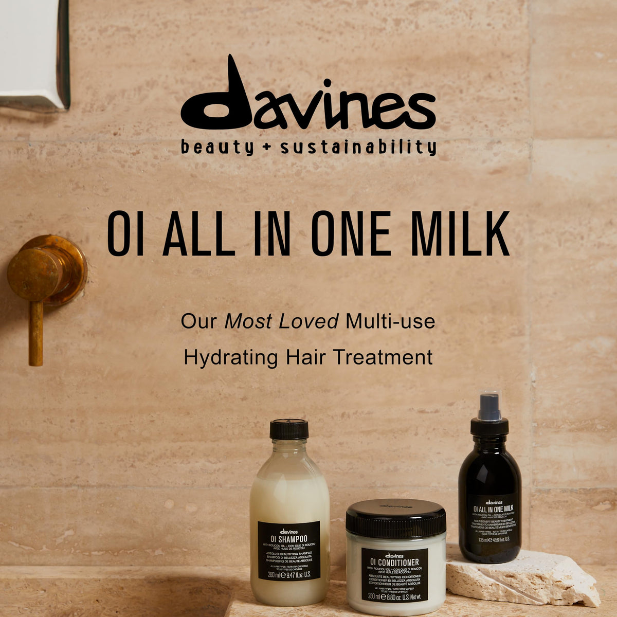 Davines OI All in One Milk | Leave-in Conditioner Spray | Powerful Hair Detangler + Heat Protection | Smoothes Frizzy Hair, 1.69 Fl oz Beauty & Personal Care Davines