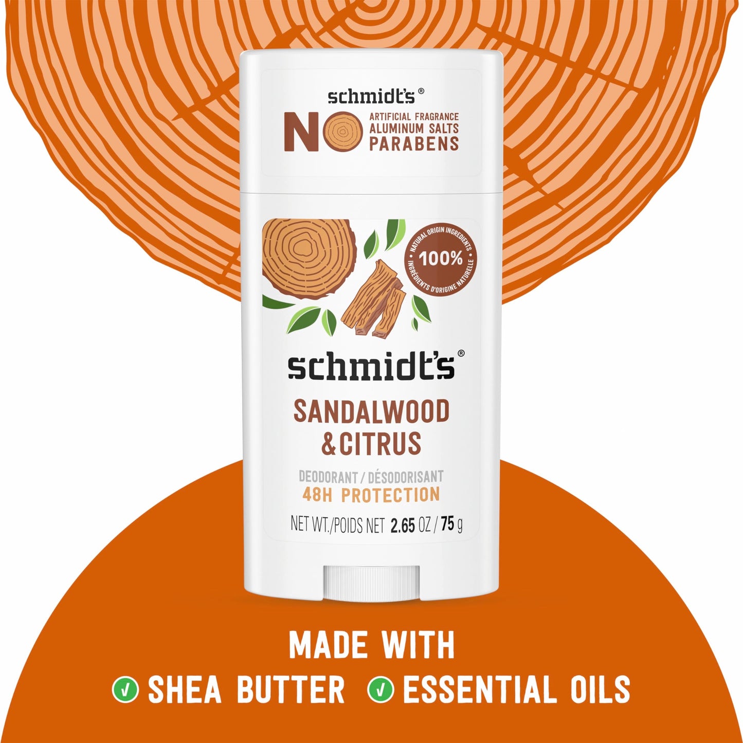 Schmidt's Aluminum-Free Vegan Deodorant Sandalwood & Citrus for Women and Men, with 24 Hour Odor Protection, Natural Ingredients, Cruelty-Free, 2.65 Beauty and Personal Care Schmidt's