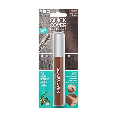 RED by KISS Quick Cover Root Touch Up Rescue (Medium Brown), Mascara Natural Water-Resistant Temporary Gray Concealer Cover Up Brush for Hair Mustache Beauty & Personal Care Red by Kiss