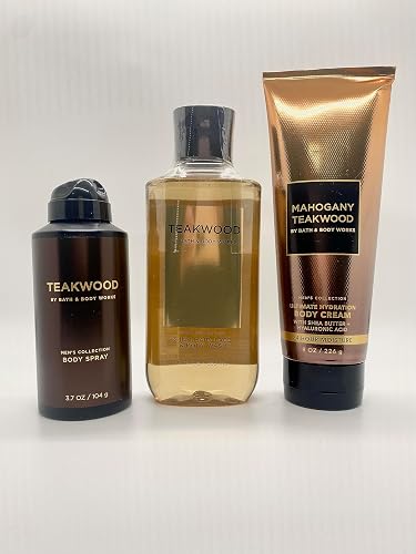 Bath and Body Works Teakwood - Three Piece Men's Collection 8 oz Body Cream, 3.7 oz Deodorizing Body Spray, 10 oz 2-IN-1 Hair and Body Wash Beauty & Personal Care Bath & Body Works