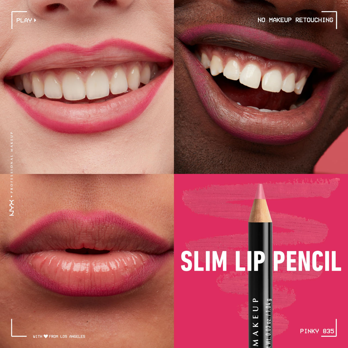 NYX PROFESSIONAL MAKEUP Slim Lip Pencil, Long-Lasting Creamy Lip Liner, Pink, 0.04 oz