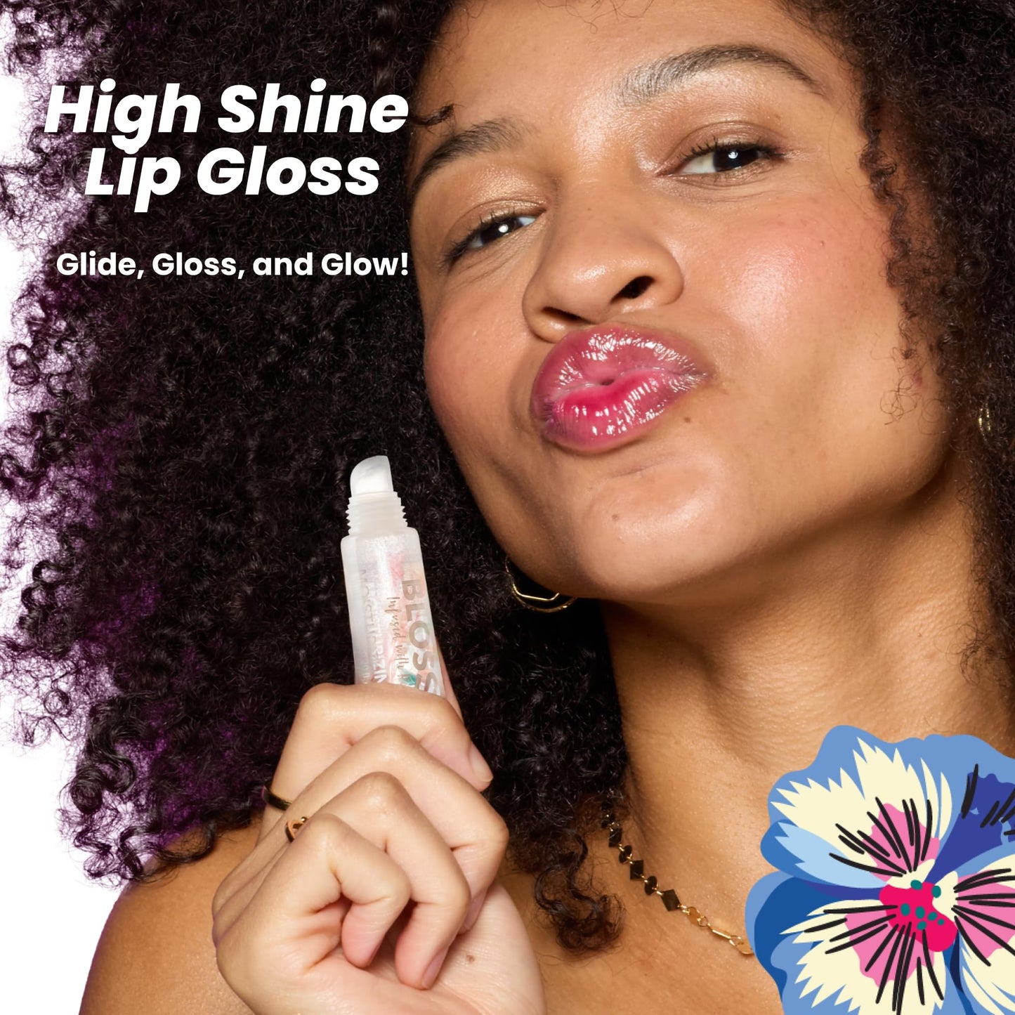 Blossom Lip Gloss Tubes, Cotton Candy Scented Thick Clear High Shine Moisturizing Flower Lip Gel with Nourishing Jojoba Seed Oil, Infused with Real Beauty & Personal Care Blossom