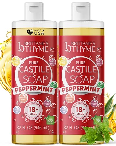 Brittanie's Thyme Pure Castile Liquid Soap Refill (Peppermint, 32 oz Pack of 2) | For Hair & Body, Gentle and Pure, Made with Natural Luxurious Oils Beauty & Personal Care Brittanie's Thyme