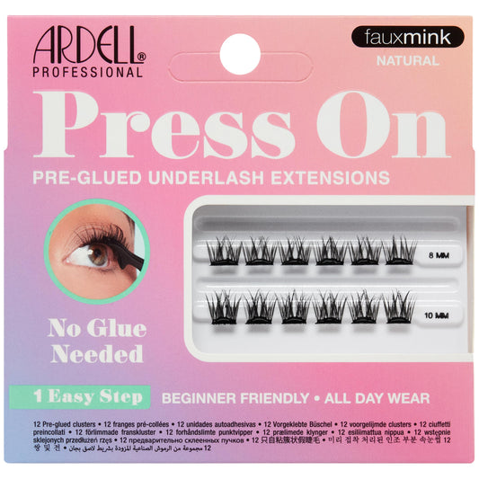 Ardell Press On Lashes Fauxmink Natural - Pre-Glued Underlash Extensions, Lash Clusters, No Glue Needed, 12 ct