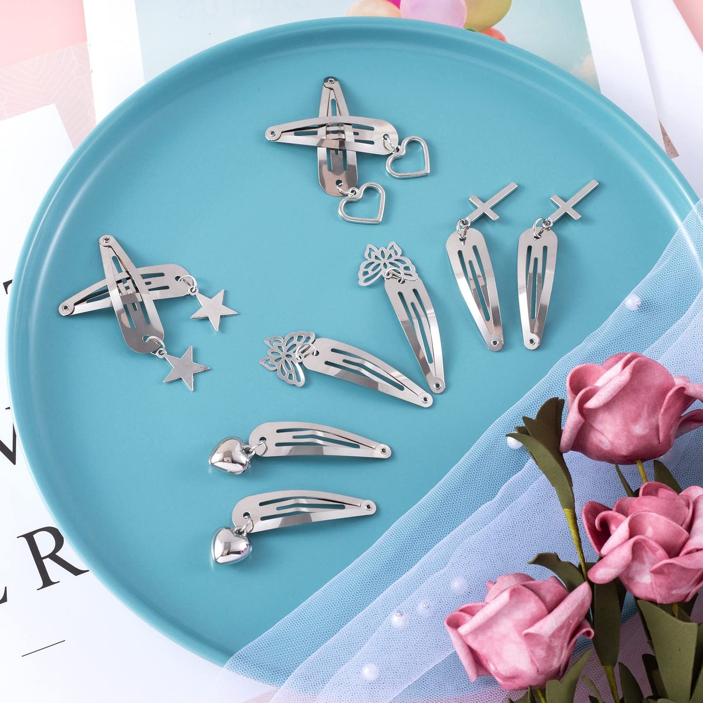 OIIKI Metal Hair Accessories: Star, Heart, Butterfly Snap Clips and Punk Silver Hairpins for Women and Girls Beauty & Personal Care OIIKI