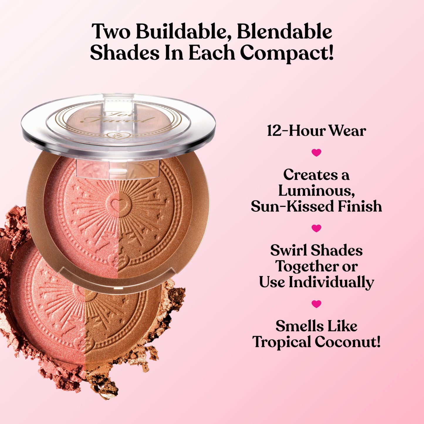 Too Faced Sun Bunny Blushing Bronzer | Dual-Shade Sheer, Luminous Bronzer Blush with Pink Undertones to Mimic Natural Flush, Sun Bunny, 0.28 Ounce Beauty & Personal Care Too Faced
