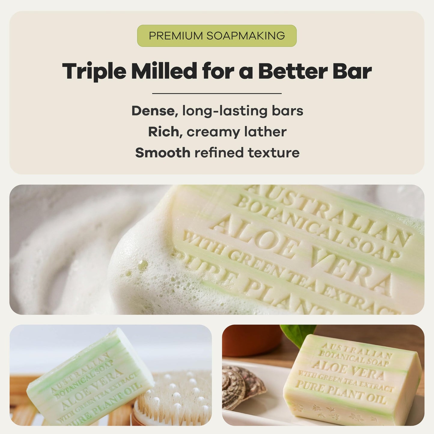 Australian Botanical Soap Aloe Vera with Green Tea Extract - Triple Milled 6.6 oz Bar Soap with Shea Butter, Face Hand & Body Bars, 4 Pack Beauty & Personal Care Australian Botanical Soap