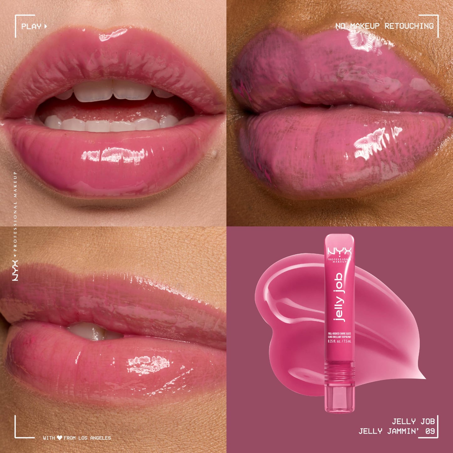 NYX PROFESSIONAL MAKEUP Jelly Job Lip Gloss, Lip Tint Gloss with Full-Bodied, Smoothing, and Hyper-Glossy Shine - Jelly Jammin' (Cool Pink) Beauty & Personal Care NYX PROFESSIONAL MAKEUP