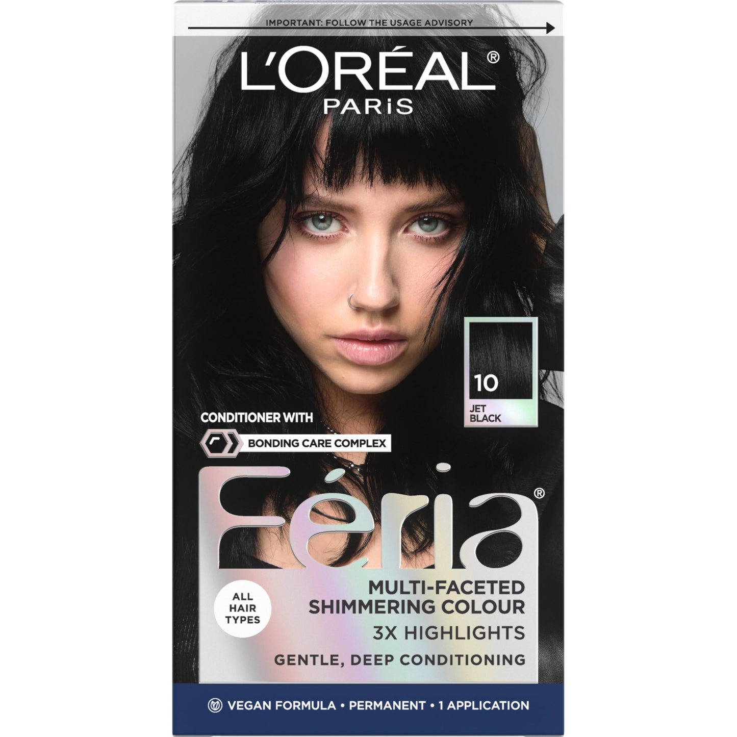 L’Oreal Paris Feria Multi-Faceted Shimmering Permanent Hair Color, High Intensity Hair Dye for 3X Highlights, 10 Jet Black (Blackest Black), 1 Hair Beauty & Personal Care L'Oreal Paris