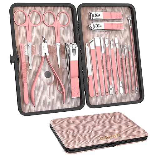 ZIZZON Manicure Set 18 in 1 Professional Pedicure Set Nail scissors Grooming Kit with Leather Travel Case Pink Beauty & Personal Care ZIZZON