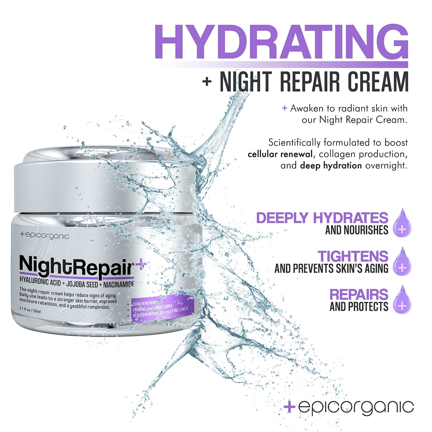Epic Organic Night Repair | Anti Wrinkle Night Cream for Women | Anti Aging Night Cream with Hyaluronic Acid and Collagen | Night Moisturizer for Face Beauty & Personal Care Epic Organicum