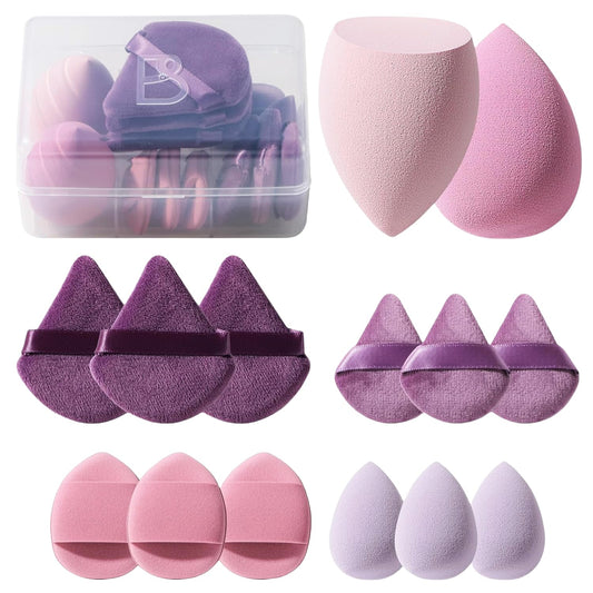 Makeup Sponge Set BS-MALLTriangle Puff 14 Pcs for Liquid, Cream, and Powder, Multi-colored Makeup Sponges and Mini Makeup Sponge (E-GreenOrange) Beauty and Personal Care BS-MALL Default Title