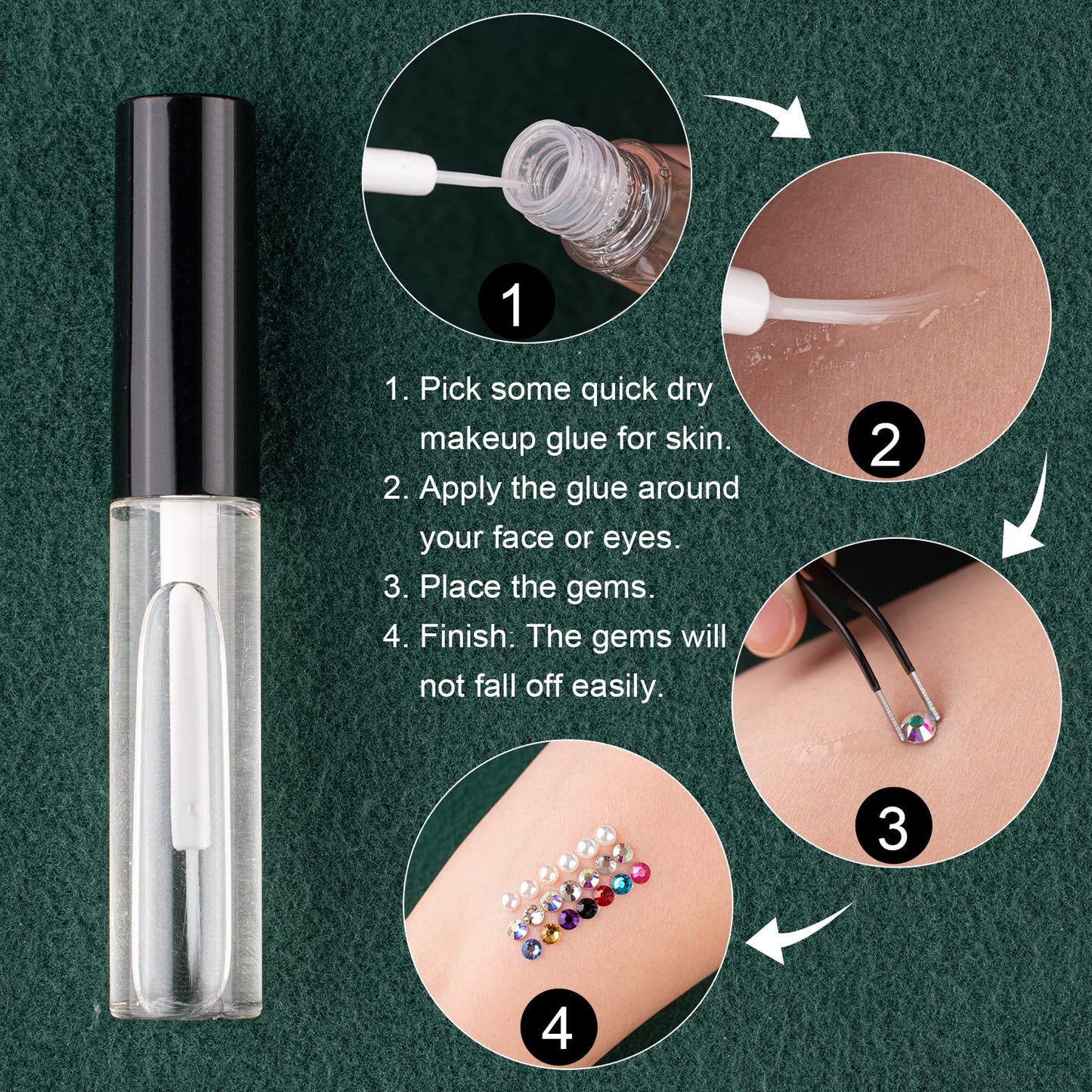 Flat Back Rhinestones&Pearls Kits Round Glass Crystal AB&Transparent White Gems+White&Beige Pearls with Quick Dry Makeup Glue+Picker Pencil+Tweezer Beauty & Personal Care BELLEBOOST