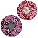 Satin Sleep Cap, Adjustable Satin Cap, Silk Bonnet, Reusable Bath Hair Cap for Night Sleeping Reversible Double Layer 2 Pack (Eggplant + Blush) Beauty & Personal Care Hanbertti