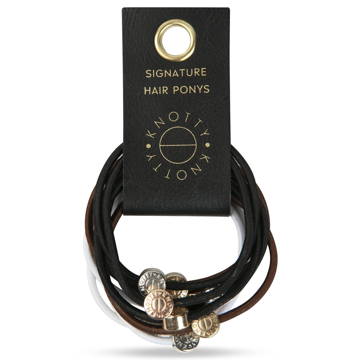 Signature Pony Tail Holders with sterling gem to secure and add a stylish touch (10 Pack) (Black/Brown/White)